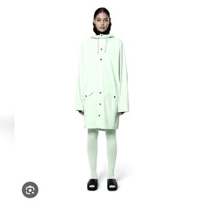 NWT Rains Denmark Long Jacket Mineral Light Green Raincoat Unisex